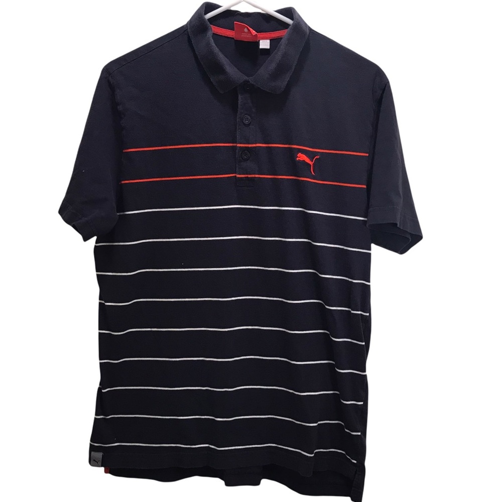 Puma sport lifestyle polo size medium stripes navy patriotic